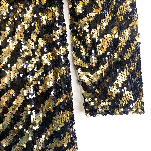 Betsy Johnson Tigress Sequin Cocktail Mini Dress Gold Black Party Holiday Sz M - Picture 8 of 13
